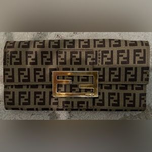FENDI FF Monogram Zucca brown/tan gold plated bifold wallet